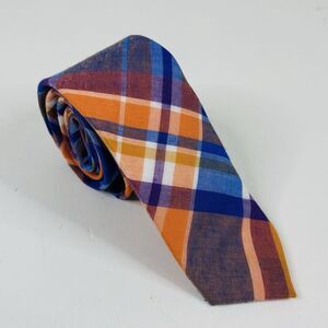 Original Penguin 100% Cotton Necktie Tie Orange Blue Purple Plaid 57 x 2 1/4